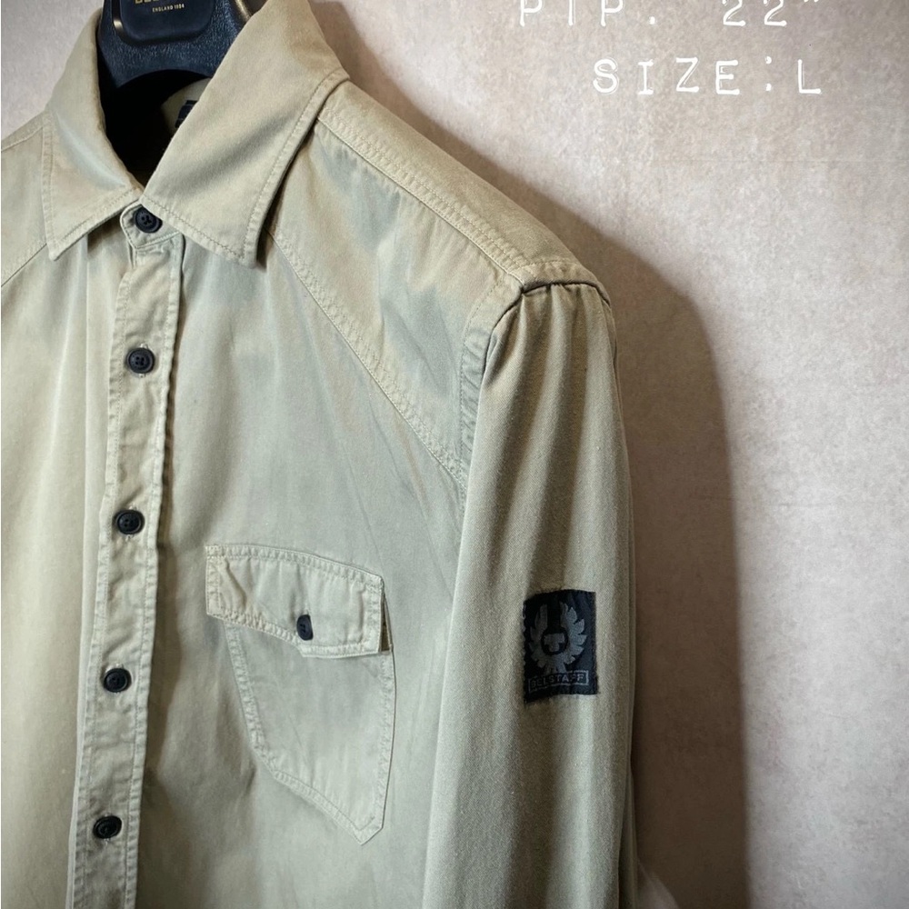 Khaki Button-Up Shirt with Patch